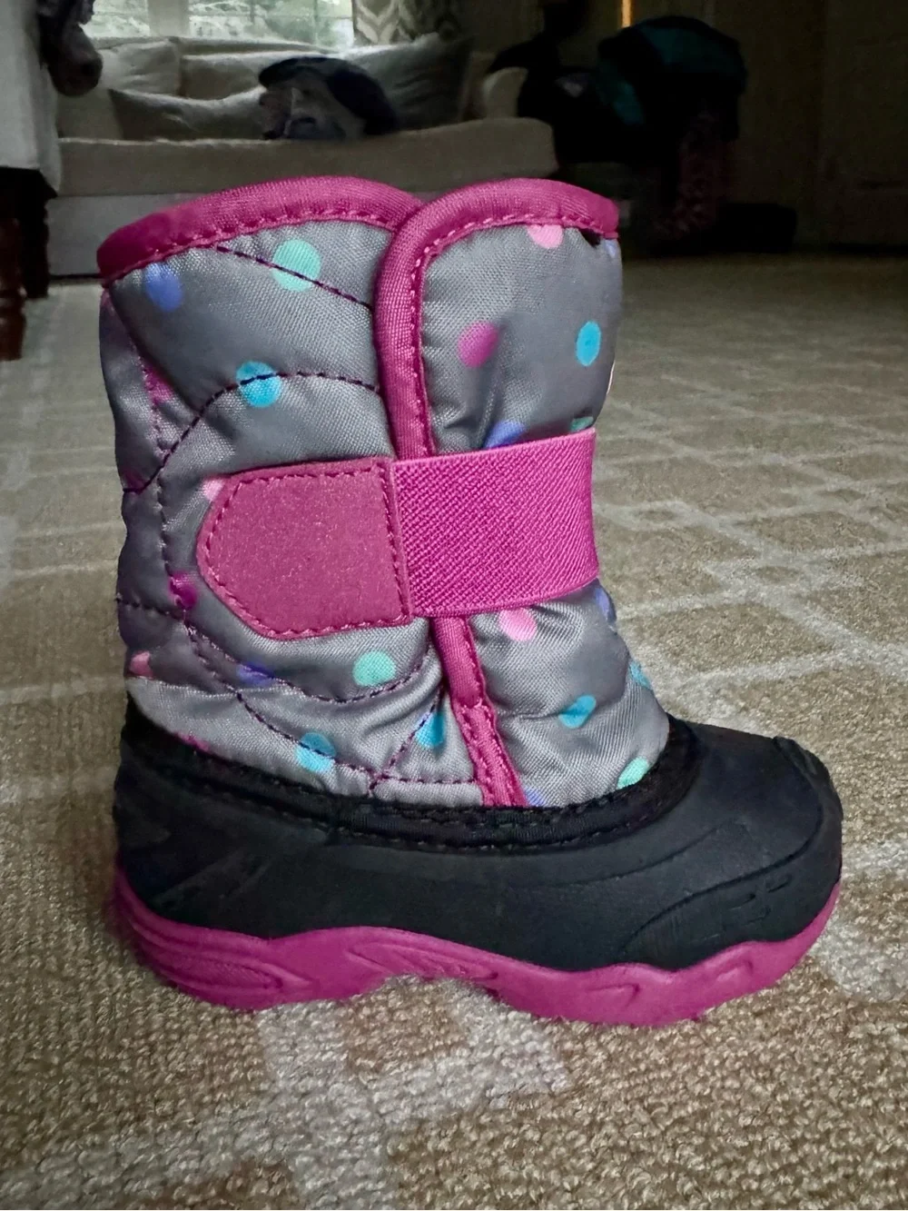 Kamik Kids Snowbug6 Insulated Winter Snow Boots Gray Pink Polka Dot Girls Size 5
